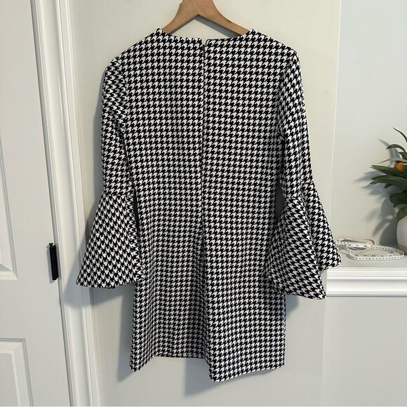 LIKELY Black White Houndstooth Long Sleeve Mini Dress 6 - Picture 8 of 14
